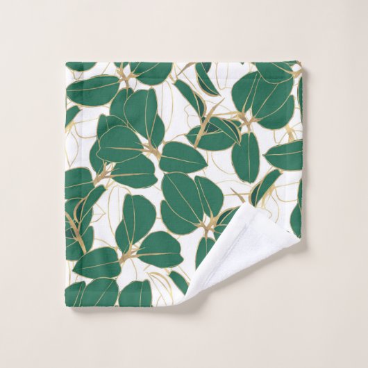 Elegant Green Gold Rubber Plant Foliage Design Bad Handdoek (Wasdoekje)