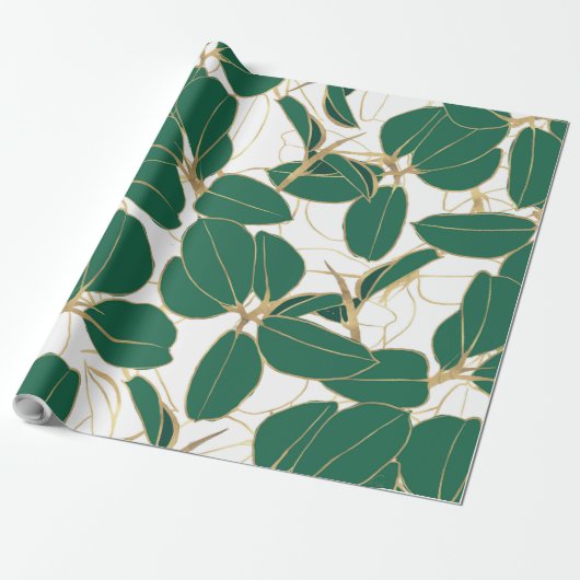 Elegant Green Gold Rubber Plant Foliage Design Cadeaupapier (Uitgerold)