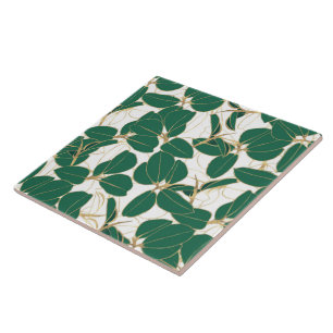 Elegant Green Gold Rubber Plant Foliage Design Tegeltje