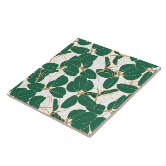 Elegant Green Gold Rubber Plant Foliage Design Tegeltje (Zijkant)