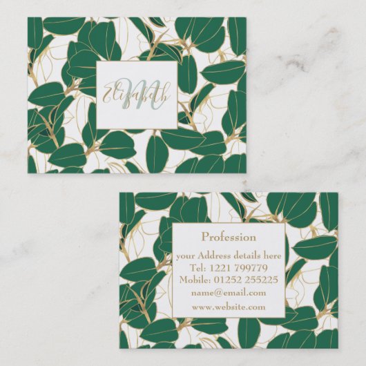 Elegant Green Gold Rubber Plant Foliage Design Visitekaartje (Voorkant / Achterkant)