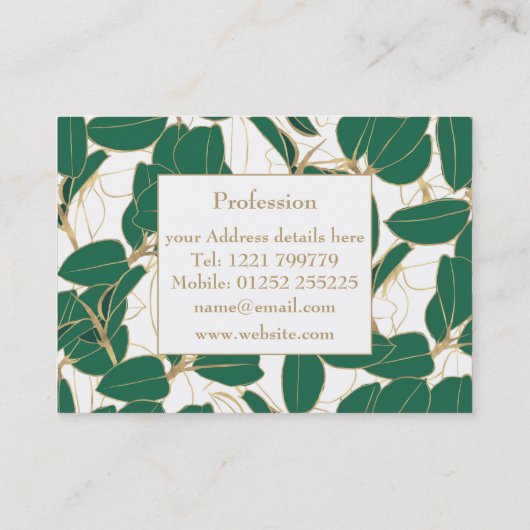 Elegant Green Gold Rubber Plant Foliage Design Visitekaartje (Achterkant)