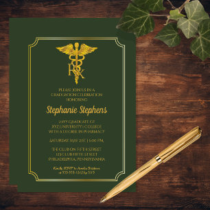 Elegant Green   Gold Rx Pharmacy Graduy Party Kaart