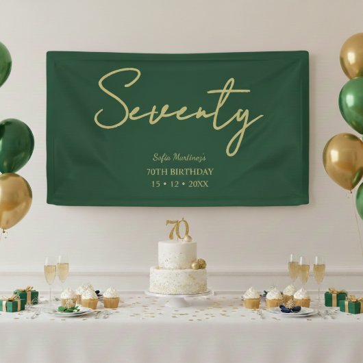 Elegant Green & Gold Seventy Birthday Party Banner