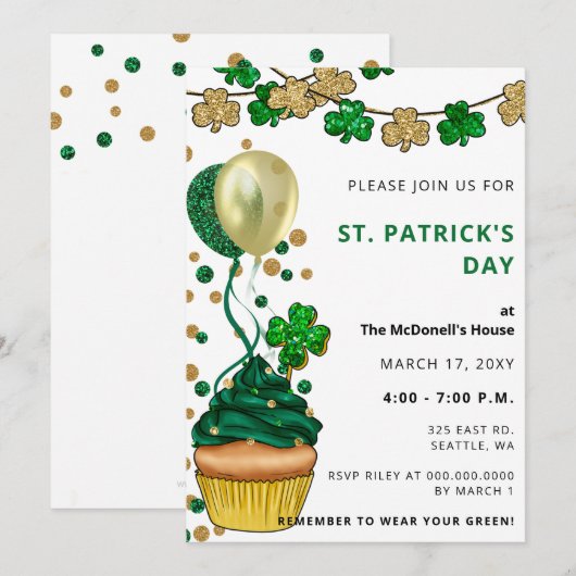 Elegant Green Gold Shamrock St Patricks Day Kaart (Voorkant / Achterkant)
