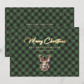 Elegant Green Gold Snow Reindeer Merry kerst Feestdagenkaart (Voorkant / Achterkant)