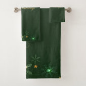Elegant Green Gold Snowflakes Holiday Bad Handdoek (Insitu)