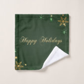 Elegant Green Gold Snowflakes Holiday Bad Handdoek (Wasdoekje)