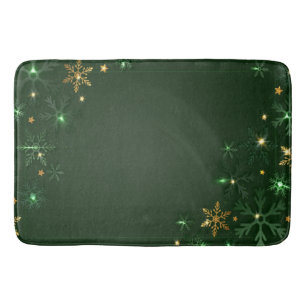 Elegant Green Gold Snowflakes Holiday Badmat