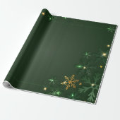 Elegant Green Gold Snowflakes Holiday Cadeaupapier (Uitgerold)