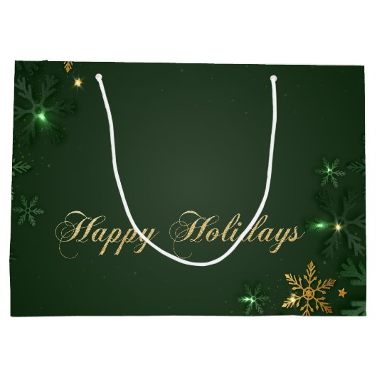 Elegant Green Gold Snowflakes Holiday Groot Cadeauzakje (Achterkant)