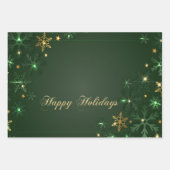 Elegant Green Gold Snowflakes Holiday Inpakpapier Vel (Voorkant 2)