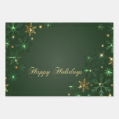 Elegant Green Gold Snowflakes Holiday Inpakpapier Vel (Voorkant)