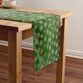 Elegant Green & Gold Snowflakes kerst Korte Tafelloper