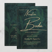 Elegant Green Gold Spaans BODA QR Code RSVP Kaart (Voorkant / Achterkant)