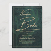Elegant Green Gold Spaanse BODA QR-code RSVP Kaart (Voorkant)