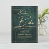 Elegant Green Gold Spaanse BODA QR-code RSVP Kaart (Staand voorkant)