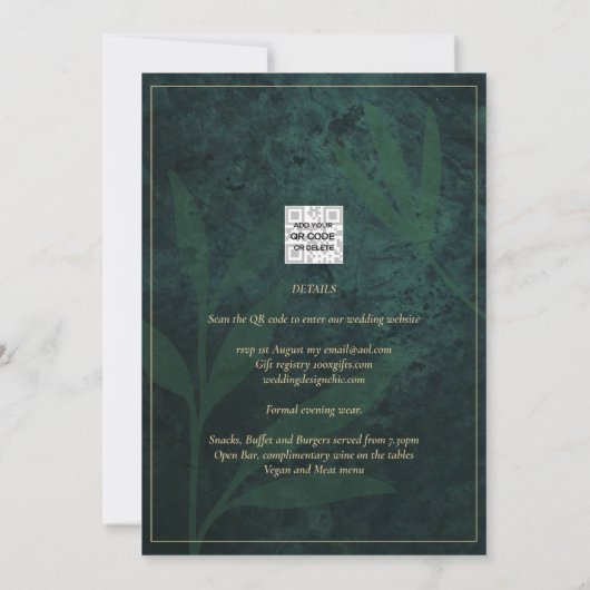 Elegant Green Gold Spaanse BODA QR-code RSVP Kaart (Achterkant)
