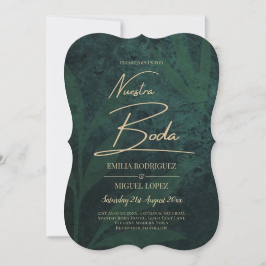 Elegant Green Gold Spaanse BODA QR-code RSVP Kaart (Voorkant)