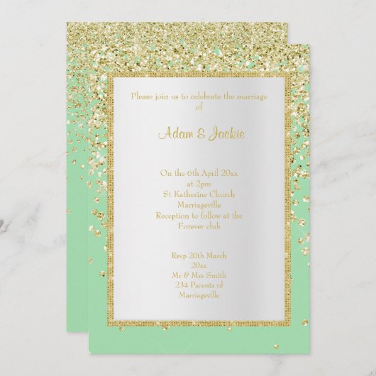 ELEGANT GREEN GOLD SPARKLE WEDDING CUSTOM KAART (Voorkant / Achterkant)