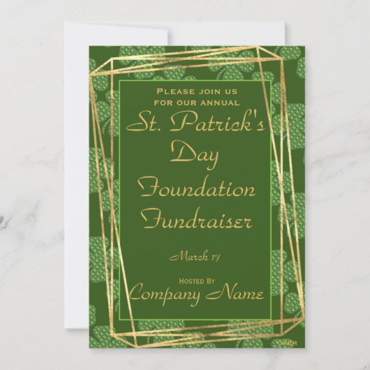 Elegant Green & Gold St. Patrick Party Invitation Kaart (Voorkant)