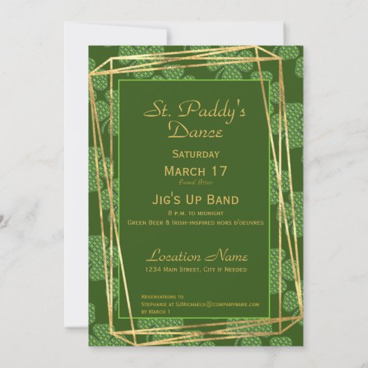 Elegant Green & Gold St. Patrick Party Invitation Kaart (Achterkant)