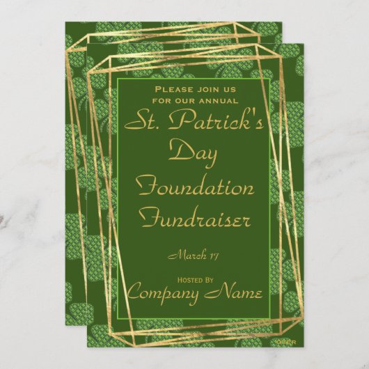 Elegant Green & Gold St. Patrick Party Invitation Kaart (Voorkant / Achterkant)
