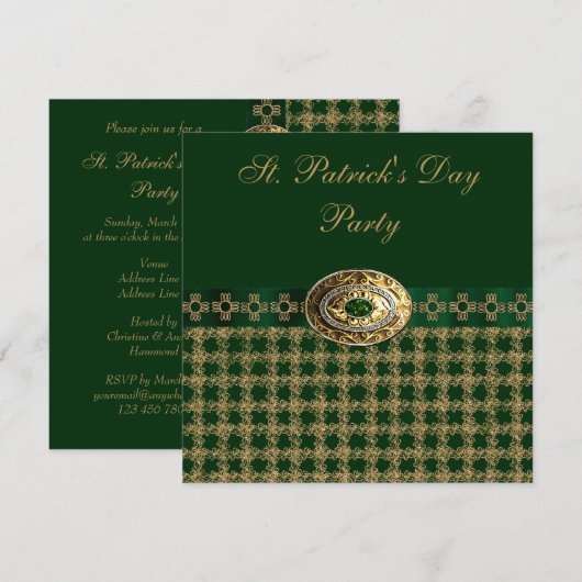 Elegant Green & Gold St. Patrick's Day Party Kaart (Voorkant / Achterkant)