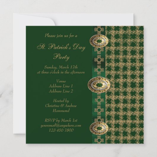 Elegant Green & Gold St. Patrick's Day Party Kaart (Achterkant)