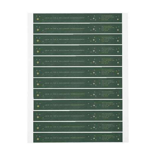 Elegant Green+Gold Stars Wraparound Address Label (Vel)