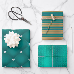 Elegant Green Gold Stripes Metallic Gift Inpakpapier Vel