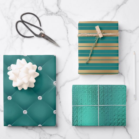 Elegant Green Gold Stripes Metallic Gift Inpakpapier Vel (Voorkant)