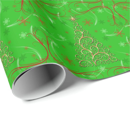 Elegant Green Gold Swirls Cadeaupapier (Rol Hoek)