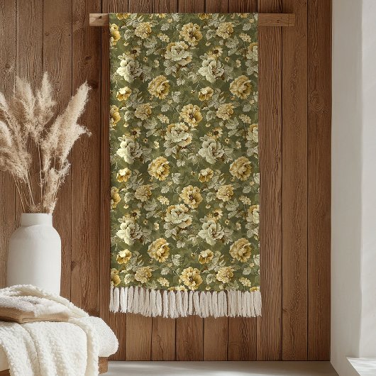 Elegant Green Gold Throw Botanical Chic Accent Fleece Deken