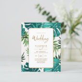 Elegant Green Gold Tropical Island Wedding Invites (Staand voorkant)