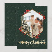 Elegant Green Gold Waterverf Foto met Kerstmis Feestdagenkaart (Voorkant / Achterkant)