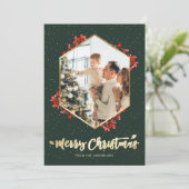 Elegant Green Gold Waterverf Foto met Kerstmis Feestdagenkaart (Staand voorkant)