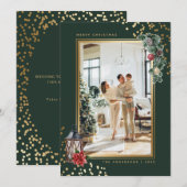 Elegant Green Gold Waterverf Foto met Kerstmis Feestdagenkaart (Voorkant / Achterkant)