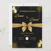 Elegant Green & Gold Wedding Invitation with Flora Kaart (Voorkant)
