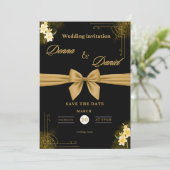 Elegant Green & Gold Wedding Invitation with Flora Kaart (Staand voorkant)