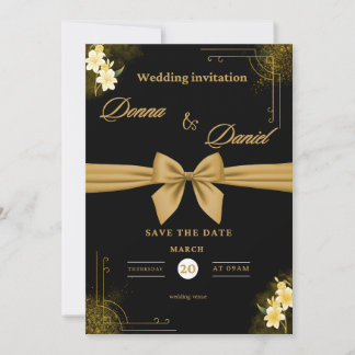 Elegant Green & Gold Wedding Invitation with Flora Kaart