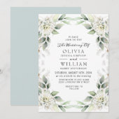 Elegant Green Golden Greenery Floral Wedding Kaart (Voorkant / Achterkant)