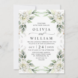 Elegant Green Golden Greenery Floral Wedding Kaart