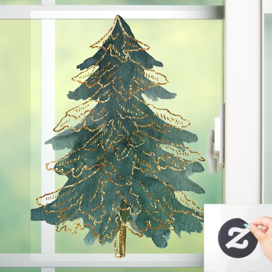 Elegant Green Golden Kerstboom Raamsticker (Huis)