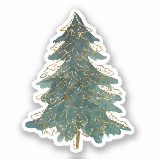 Elegant Green Golden Kerstboom Sticker (Voorkant)