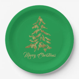Elegant Green Golden Tree Merry kerst Papieren Bordje