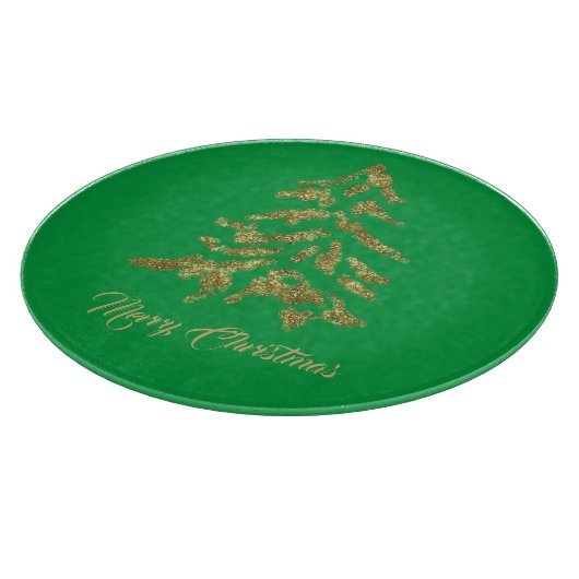 Elegant Green Golden Tree Merry kerst Snijplank (Hoek)