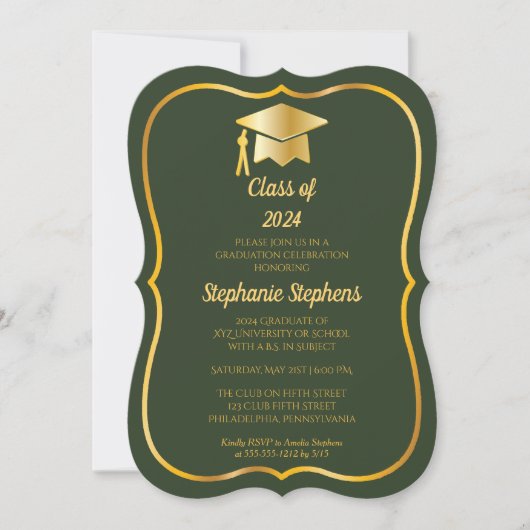 Elegant Green | Goud Pet Graduation Party Kaart (Voorkant)