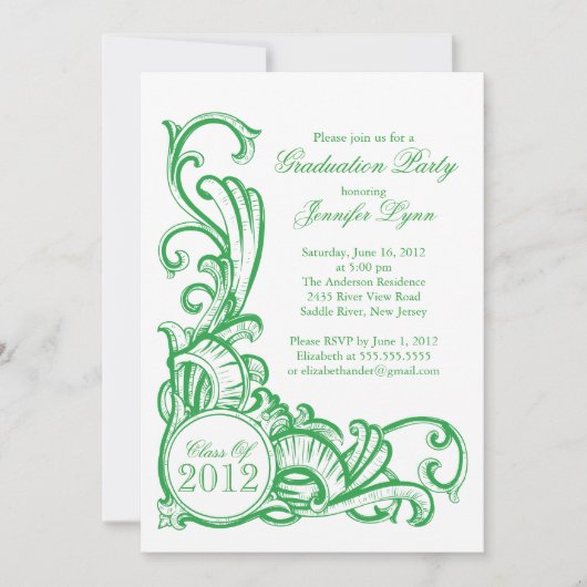 Elegant Green Graduparty Invitation Kaart (Voorkant)