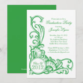 Elegant Green Graduparty Invitation Kaart (Voorkant / Achterkant)